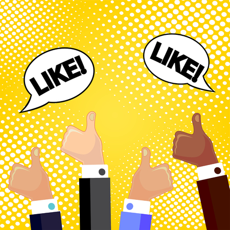 Speech bubble LIKE and thumbs up! Comic book explosion. Vector illustration.のイラスト素材