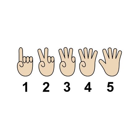 Counting hands 1 to 5.  Hand gesture symbols, counting by bending fingers. Vector  illustration.のイラスト素材
