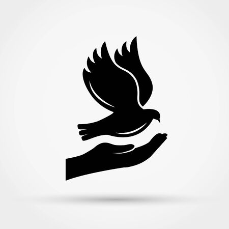 Hands holding dove. Peace concept. Simple flat design vector illustration.のイラスト素材
