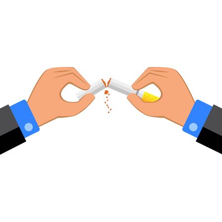 Man brakes cigarette. Flat vector illustration isolated on white background.のイラスト素材