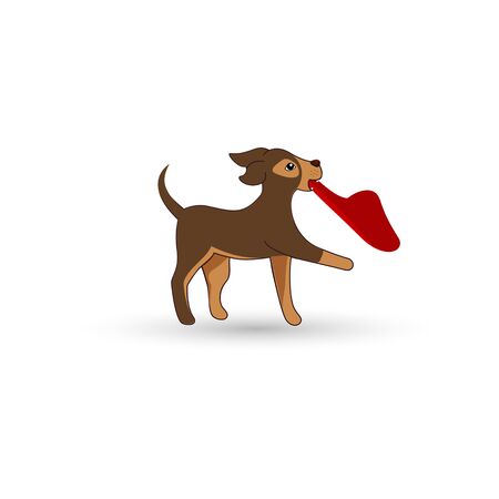 Cute small dog carrying slippers cartoon vector illustration.のイラスト素材