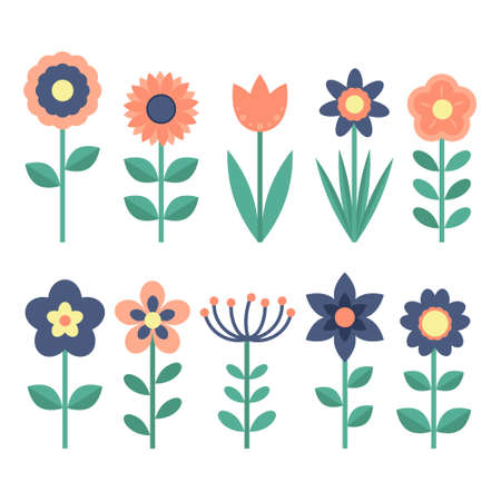 Set of flowers on white background. Vector illustrationのイラスト素材
