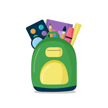 School Bag with school supplies isolated on white background. Back to school concept. Vector illustrationのイラスト素材