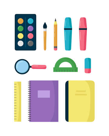 Set of school supplies isolated on white background. Vector illustrationのイラスト素材