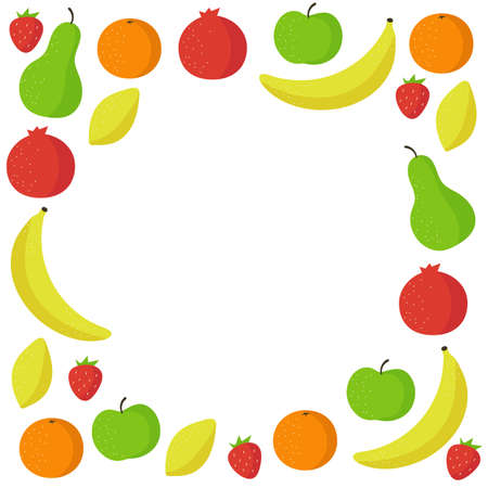 Fruit frame on white background. Vector illustrationのイラスト素材