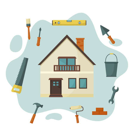 House with different building tools. building or repair house. Vector illustrationのイラスト素材