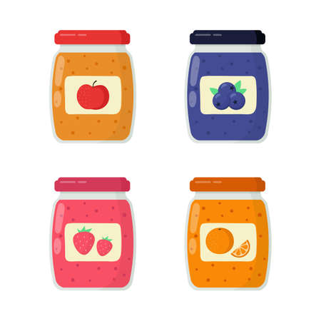 Set of jars of jam isolated on white background. Vector illustrationのイラスト素材