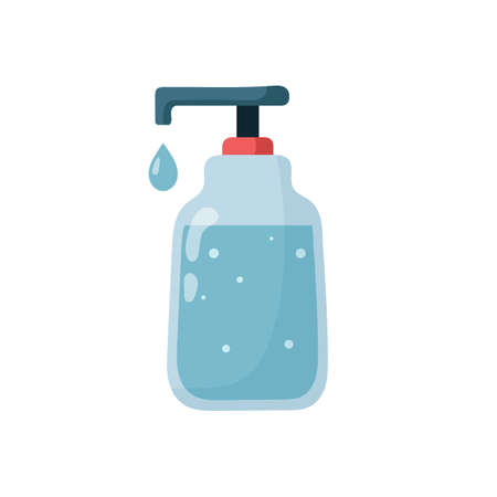 Hand sanitizer pump bottle. Disinfection. Washing gel. Liquid soap isolated on white background. Vector illustrationのイラスト素材