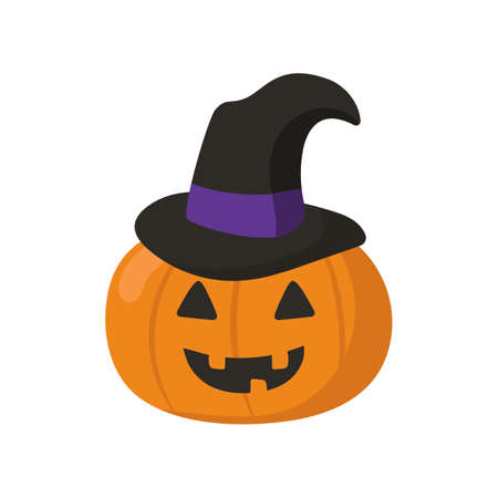Halloween pumpkin in a witch hat isolated on white background. Vector illustrationのイラスト素材