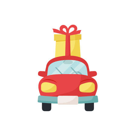 Car with gift box isolated on white background. Vector illustrationのイラスト素材