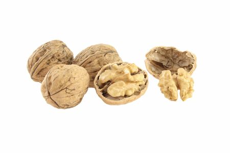walnut kernel and whole, walnut isolated on white backgroundの写真素材