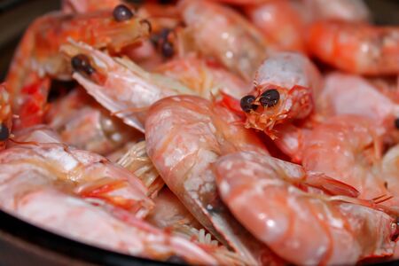 Shrimps. Macro Photo shrimp. Texture background seafood frozen shrimp. Image food product frozen shrimp. Sea food conceptの写真素材