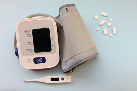 Medicine concept. Measurement of blood pressure by an electronic tonometer.