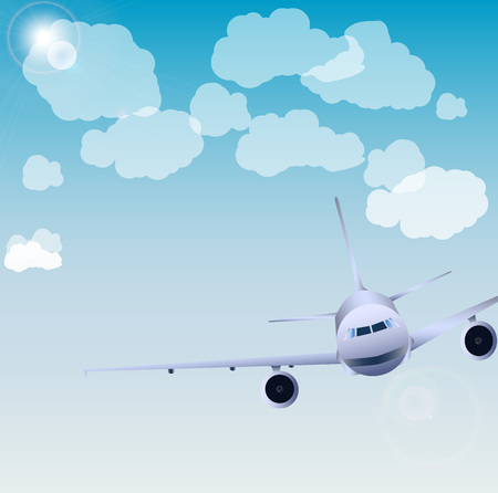 Flight of the plane in the sky. Passenger planes, airplane, aircraft, flight, clouds, sky. vector illustrationのイラスト素材