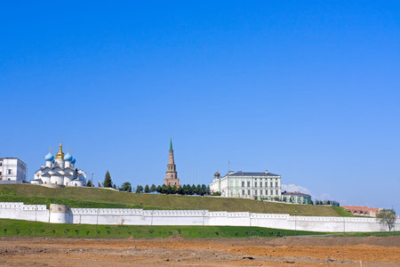 View of  old walls and temples of Kazan Kremlin, Russia.の写真素材