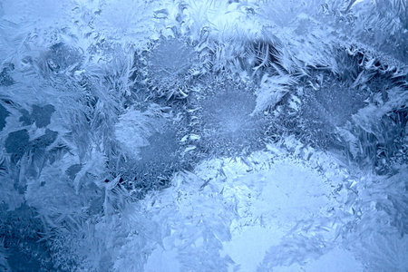 View of  frost on  glass window  Image with shallow depth of field 