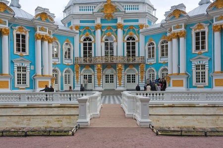 View of  Catherine Park and  building of  Pavilion, Tsarskoye Selo, Russia.のeditorial素材