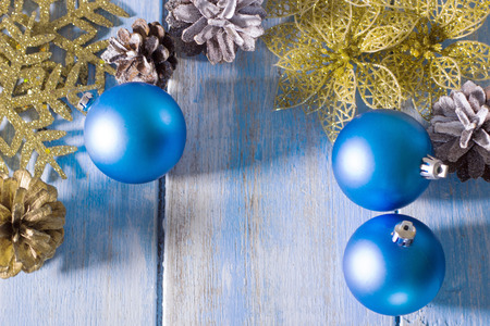 card, christmas, pine, cone, blue, background, winter, decoration, merry, design, new year, december, season, decor, traditional, wooden, goldの写真素材