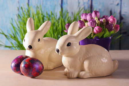 easter, decoration, rabbit, eggs, background,  symbol, gray, grass