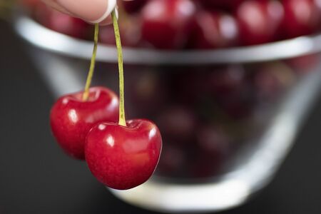 Ripe organic sweet cherries close-up. Soft focus.の写真素材
