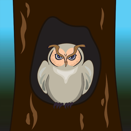 Angry owl in a hollow .のイラスト素材