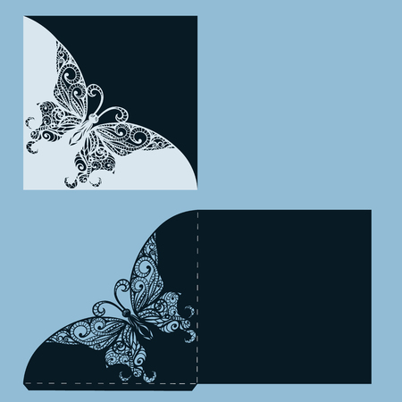 Postcard, invitation and greeting card with abstract fly pattern for the laser cut.のイラスト素材