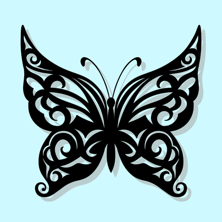 Vintage Vector, black butterfly on a blue background. Laser cuttingのイラスト素材
