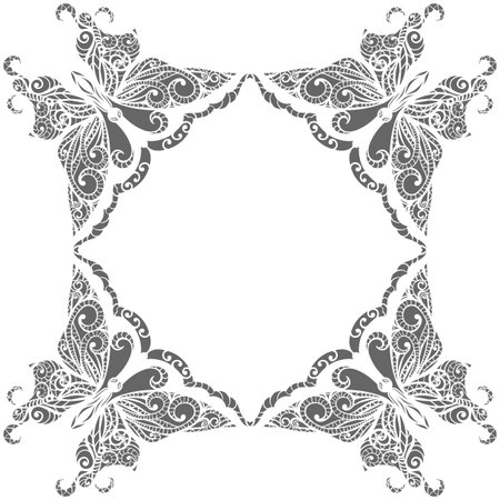 A Vector, white cut butterfly. Laser cutting. Card. Frame of butterfliesのイラスト素材