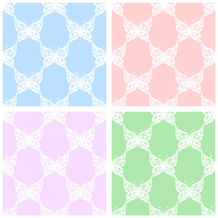 Vector illustration. Seamless pattern of butterflies. blue, pink, greenのイラスト素材