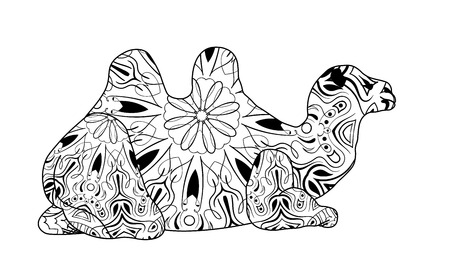 Vector anti stress coloring book page for adult with animal: camel.のイラスト素材