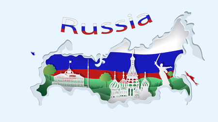 Abstract of paper art carve to Kremlin with blue, white and red background look like Russian map and flag, russian culture concept and tourism idea, vector art and illustration.のイラスト素材
