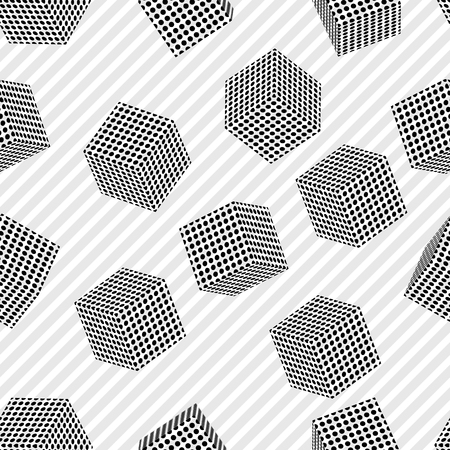 Dotted cubes seamless pattern in gray color.のイラスト素材