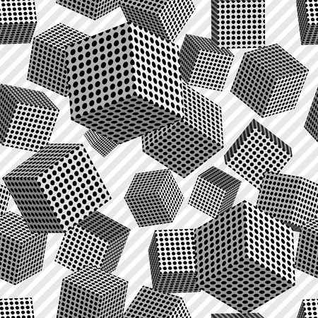 Dotted cubes seamless pattern in gray color.のイラスト素材