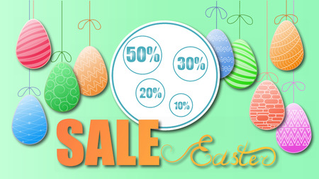 Easter Sale background poster with eggs and discounts percentage.のイラスト素材