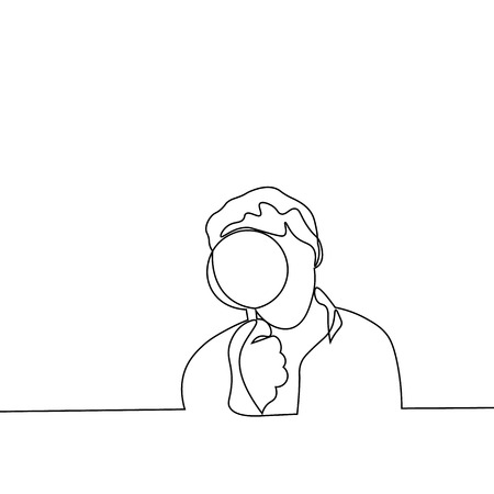 man with magnifying glass - single line drawingのイラスト素材