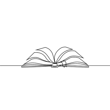 Opened book with pages isolated on white background. Continuous line drawing. Vector illustration.のイラスト素材