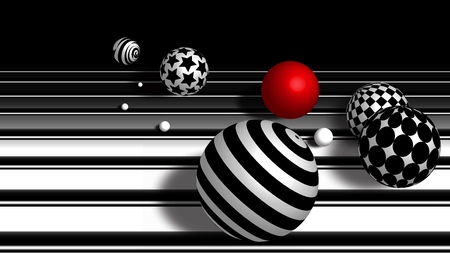 3D ball abstract background. halftone lines, circles, squares, stars. Red ballのイラスト素材