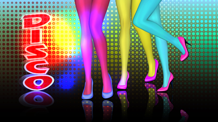 Disco party flyer. Feet of people dancing on club party. Unrecognizable.のイラスト素材