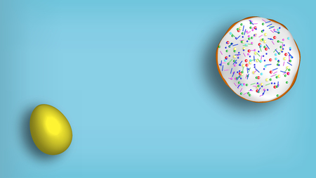 Template vector card with hand drawn elements and realistic eggs. Cake Blue background 3D.のイラスト素材