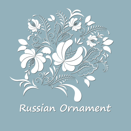 Russian drawing gzhel. Laser cutting. Greeting card with flowers Russian ornament. Vector illustrationのイラスト素材