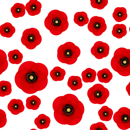 Poppy seamless pattern. Red poppies on white background. Can be uset for textile, wallpapers, prints and web design. Vector illustration