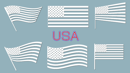 Set of paper art carve flag, vector, illustration. USA flag. Laser cuttingのイラスト素材