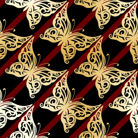 Seamless pattern. Gold butterflies. Line. Vector illustration. backgroundのイラスト素材