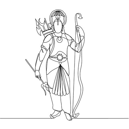 continuous line drawing. Rama. Silhouette. God.のイラスト素材