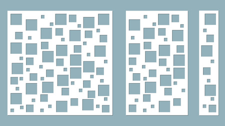 Vector illustration. Decorative panel lines, cubes, squares, laser cutting. cut wooden panel.のイラスト素材