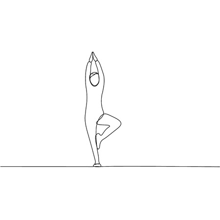 vector drawn line, a yogi in position the hands up. On white backgroundのイラスト素材