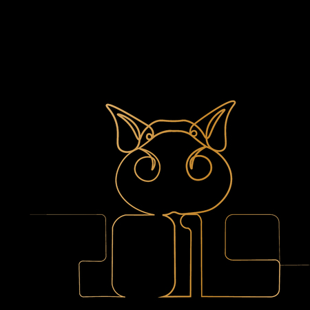 One gold line design silhouette of pig.minimalistic style vector illustrationのイラスト素材