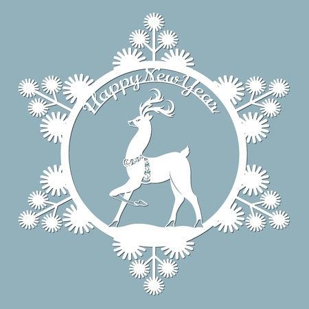 new year, Christmas, deer, snowflake. Template For laser cutting, plotter and silkscreen printingのイラスト素材
