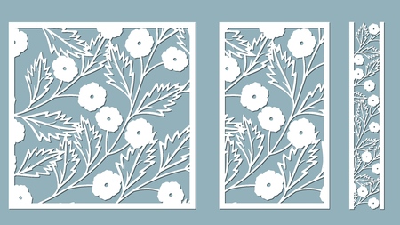 Set template for laser cutting and Plotter. Flowers, leaves for decoration. Vector illustration. Sticker set flowers. plotter and screen printing. serigraphyのイラスト素材