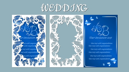 Vector illustration postcard. Invitation and greeting card with abstract butterfly. Pattern for the laser cut. plotter cutting. inscription-weddingのイラスト素材